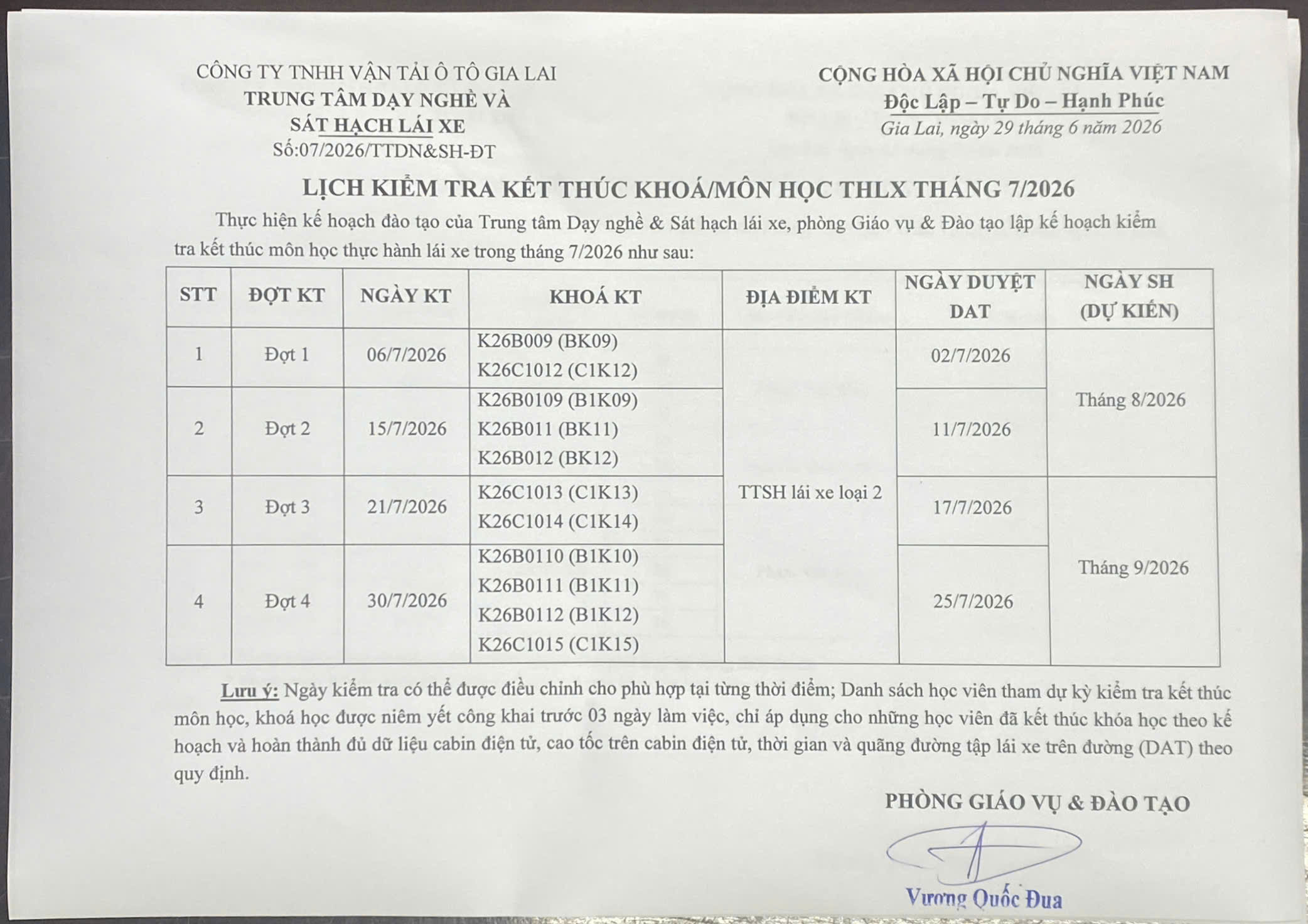 kiểm tra tháng 7