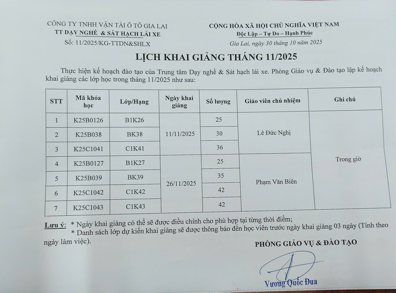 lich khai giảng tháng 11