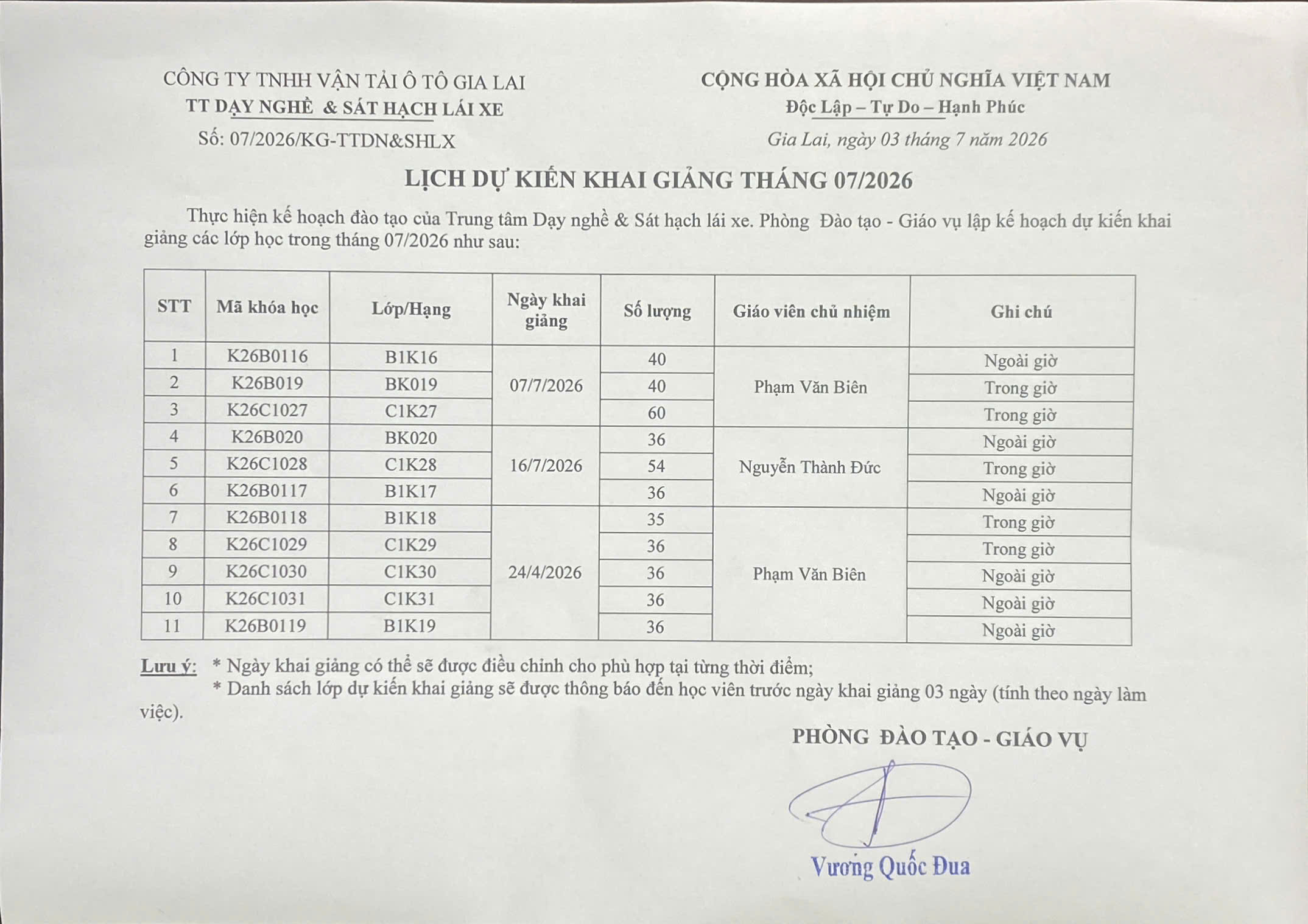 lich khai giang tháng 7