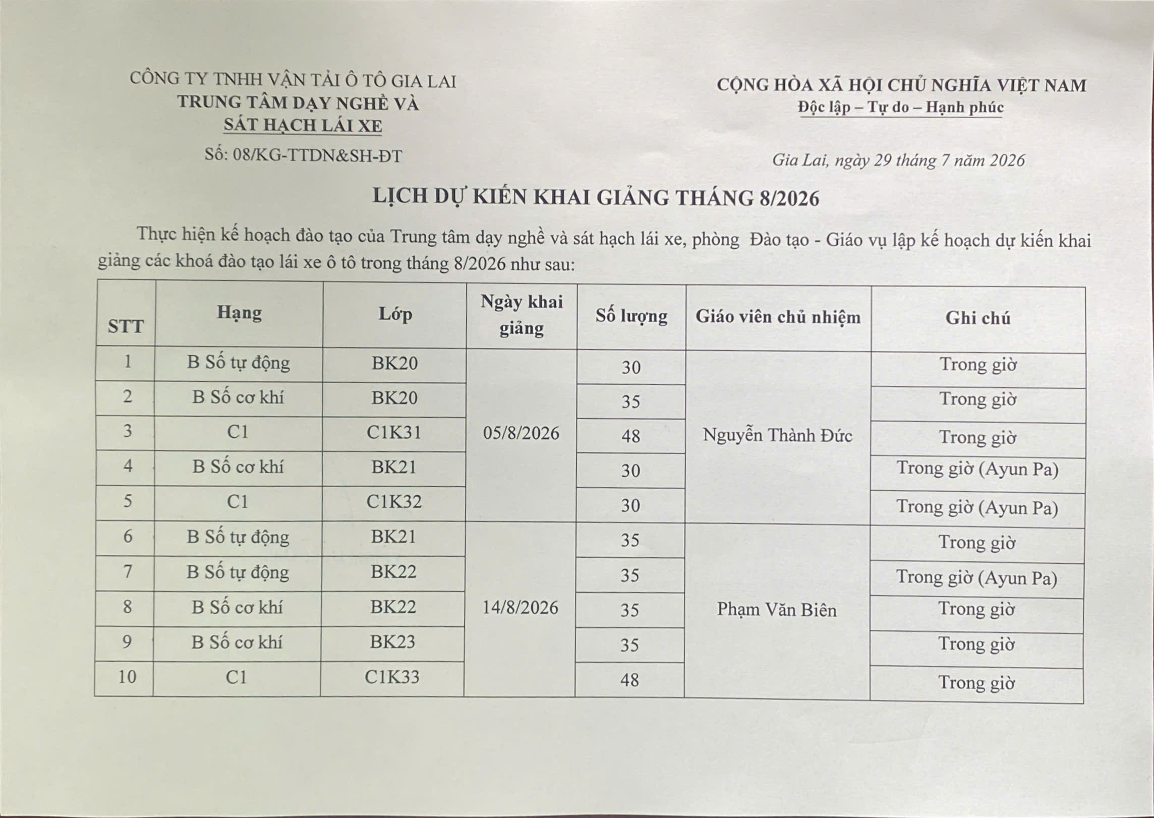 lich khai giang thang 8.2026