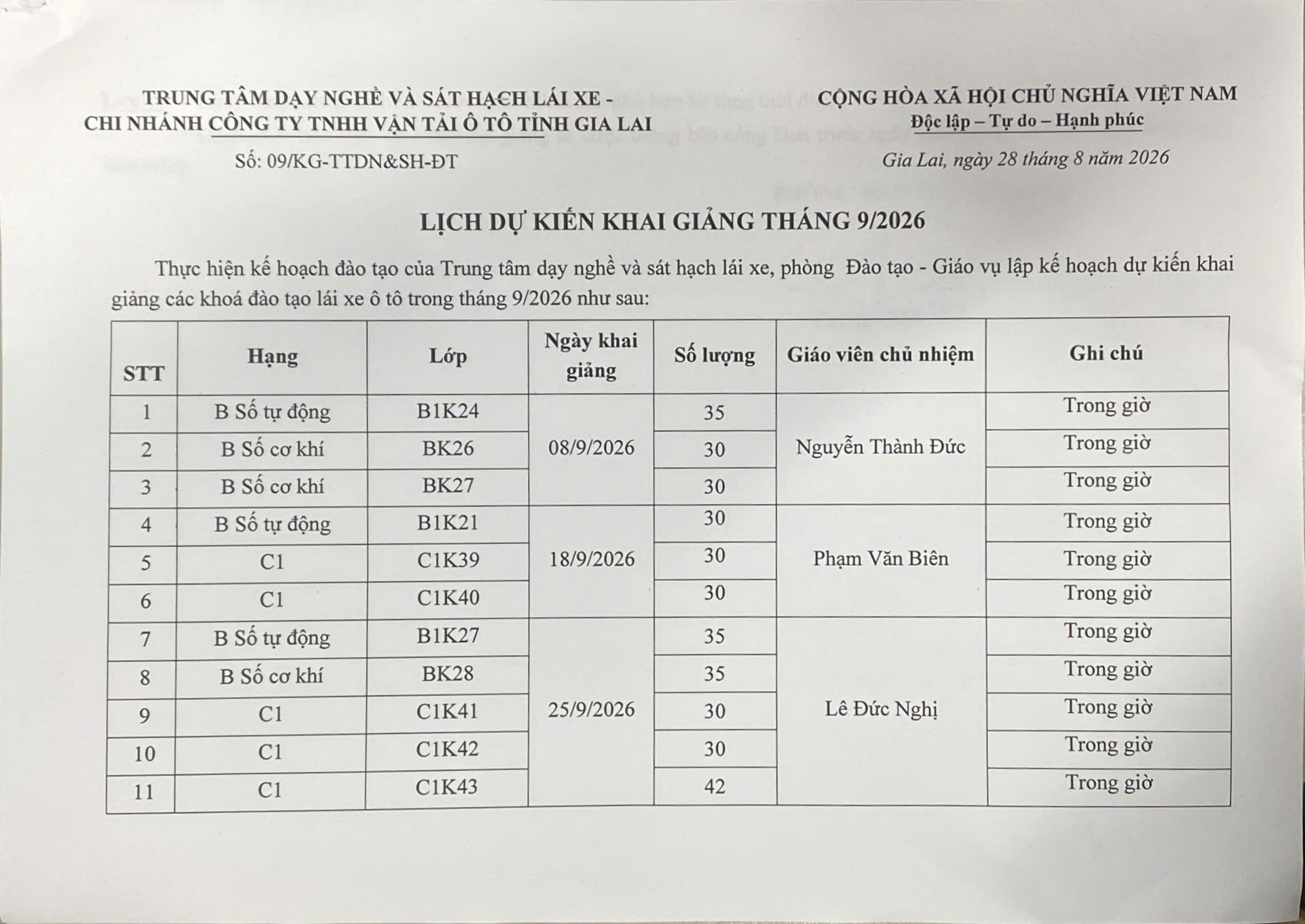 lich khai giang thang 9