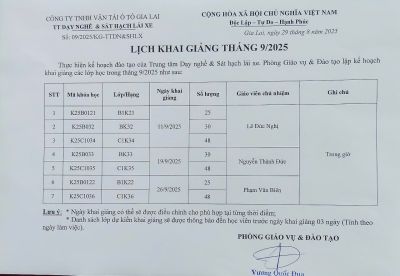 LỊCH KHAI GIẢNG THÁNG 10.2025